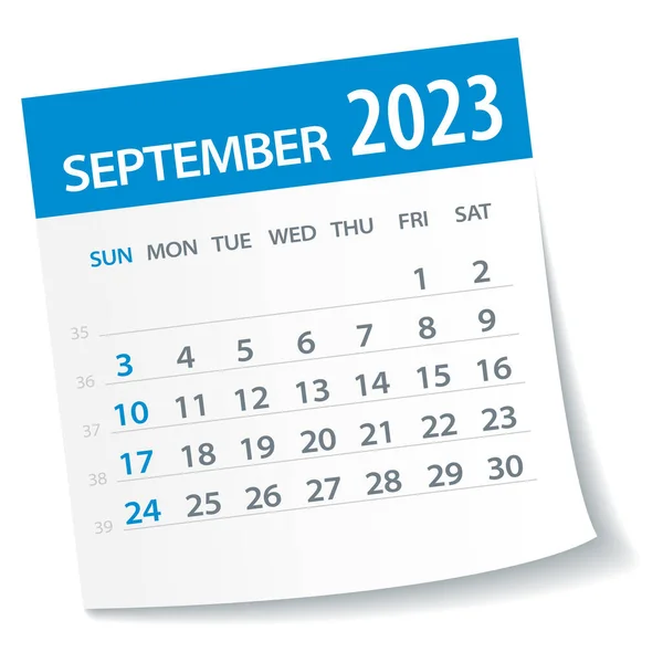 Septembrie 2023 Calendar Leaf Ilustrație Vectorială — Vector de stoc