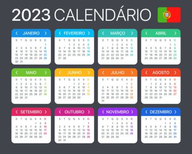2023 Takvim - vektör şablonu grafik illüstrasyonu - Portekizce sürümü