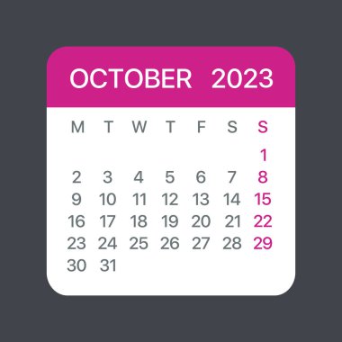 October 2023 Calendar Leaf - Vector template graphic Illustration