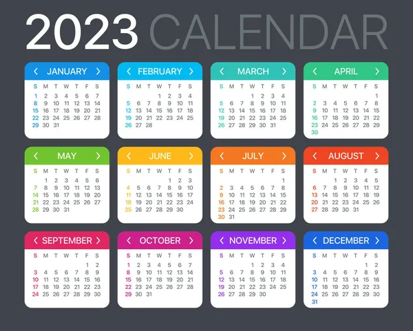 2023 Calendar Vector Template Graphic Illustration Sunday Monday — Stok Vektör