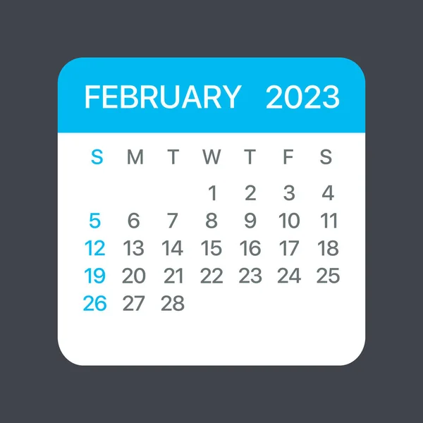 Φεβρουάριος 2023 Ημερολόγιο Φύλλο Διάνυσμα Πρότυπο Γραφική Απεικόνιση — Διανυσματικό Αρχείο