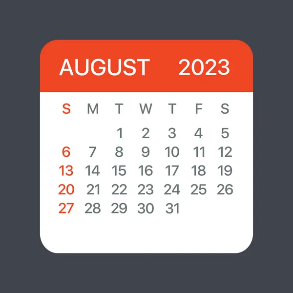 August 2023 Calendar Leaf Vector Template Graphic Illustration — Stock vektor
