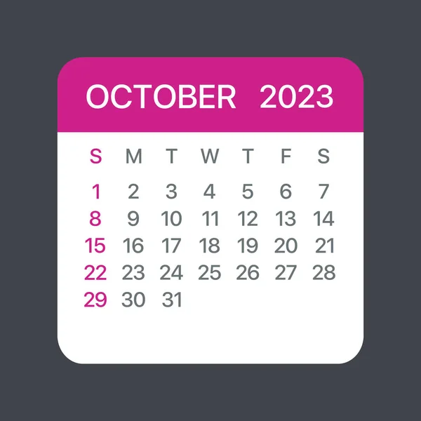 October 2023 Calendar Leaf Vector Template Graphic Illustration — Wektor stockowy