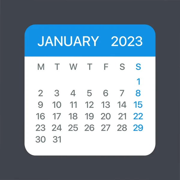 Ocak 2023 Takvim Yaprağı Vektör Şablonu Grafik Resimleri — Stok Vektör