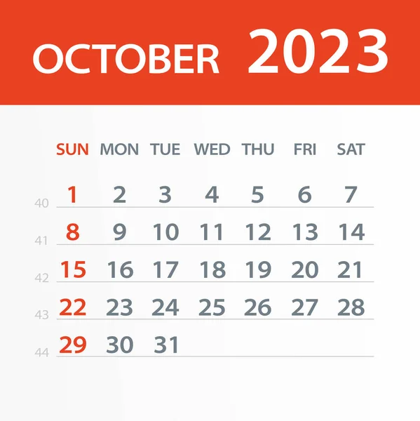 Octombrie 2023 Calendar Leaf Ilustrație Vectorială — Vector de stoc