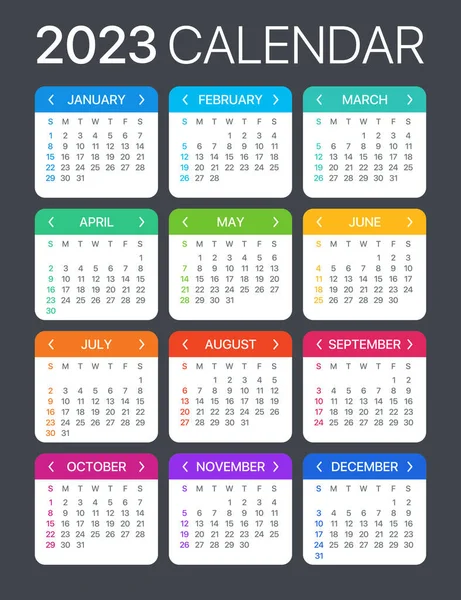 2023 Calendar Vector Template Graphic Illustration Sunday Monday — Stock Vector