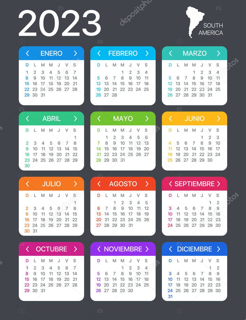 2023 Calendar - vector illustration - Spanish South Latin American Version