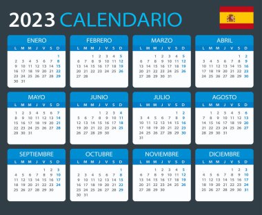 2023 Takvim - vektör şablonu grafik illüstrasyonu - İspanyolca sürümü