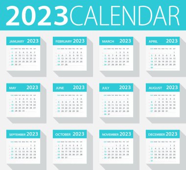 2023 Takvim Yeşil Yapraklar Ayarlandı - Vektör İllüstrasyonu