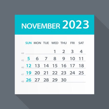 November 2023 Calendar Green Leaf - Vector Illustration