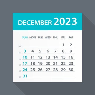 Aralık 2023 Yeşil Yaprak Takvimi - Vektör İllüstrasyonu