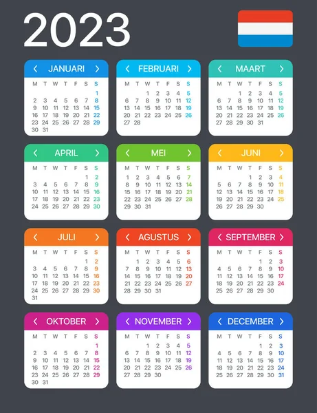2023 Calendar Vector Template Graphic Illustration Netherlands Version — ストックベクタ