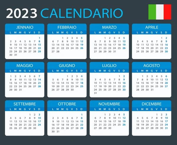 2023 Calendar Vector Template Graphic Illustration Italian Version — Vector de stock