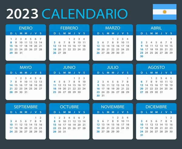 2023 Календар Векторний Шаблонний Малюнок Аргентинська Версія — стоковий вектор