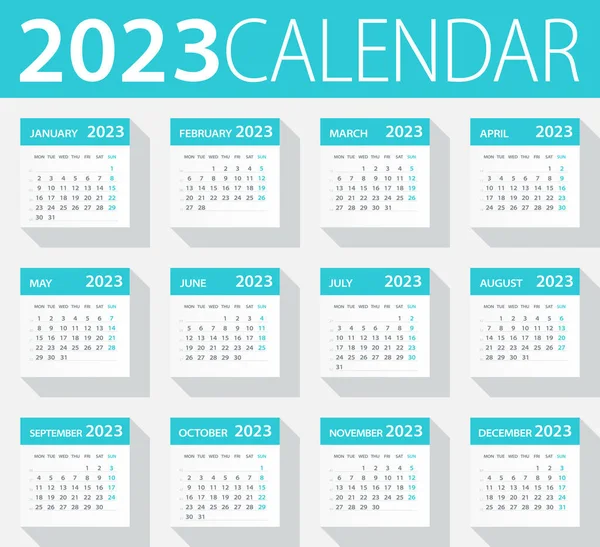 2023 Calendar Green Leaves Set Vector Illustration — ストックベクタ