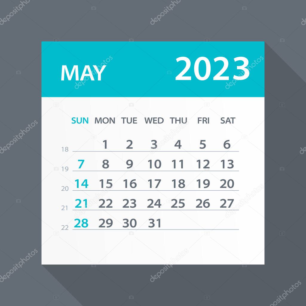 May 2023 Calendar Green Leaf - Vector Illustration