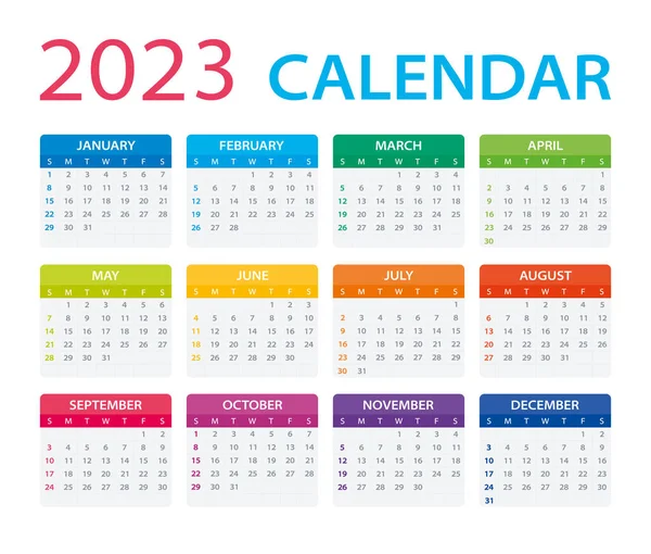 2023 Calendar Vector Illustration Week Starts Sunday — Stok Vektör
