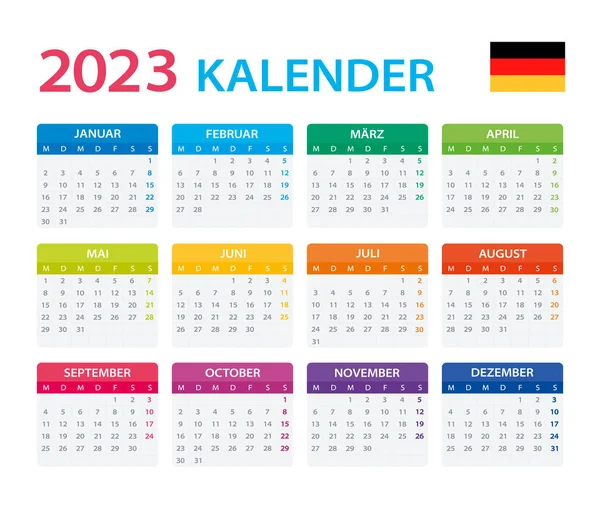 Vector Template Color 2023 Calendar Version Germany — Stockový vektor