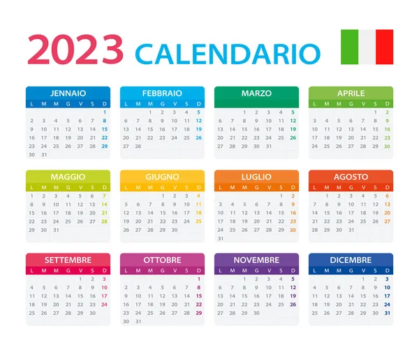 Vector Template Color 2023 Calendar Version Italy — Stock vektor