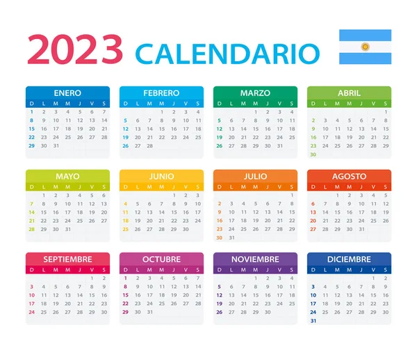 Vektorová Šablona Barevného Kalendáře 2023 Verze Argentina — Stockový vektor