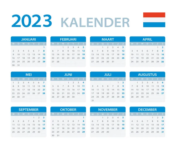 2023 Kalendář Vektorová Grafická Ilustrace Nizozemská Verze Překlad Kalendář Jména — Stockový vektor