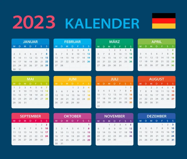 Wektorowy Szablon Koloru 2023 Kalendarz Wersja Niemiecka — Wektor stockowy
