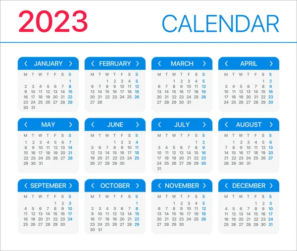 2023 Calendar Vector Template Graphic Illustration Week Starts Monday — ストックベクタ