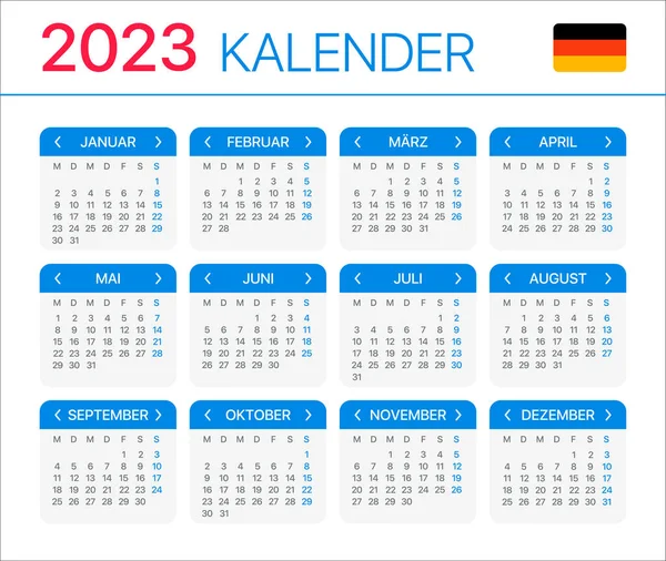 2023 Kalendář Německá Verze Vektorová Šablona — Stockový vektor