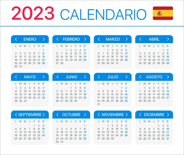2023 Calendar Spanish South Latin American Version Vector Template — Stok Vektör