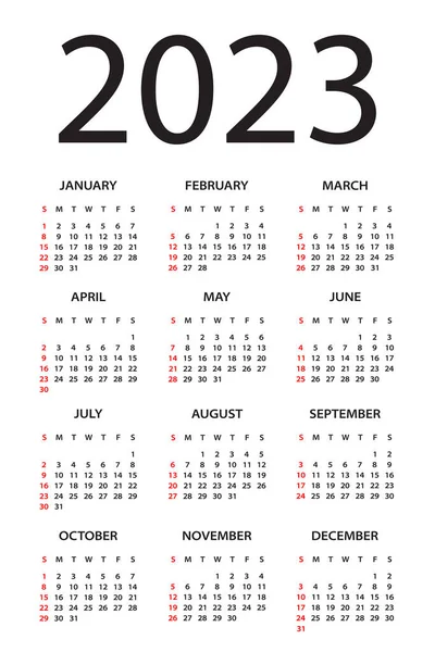 Calendar 2023 Illustration Week Starts Sunday — ストックベクタ