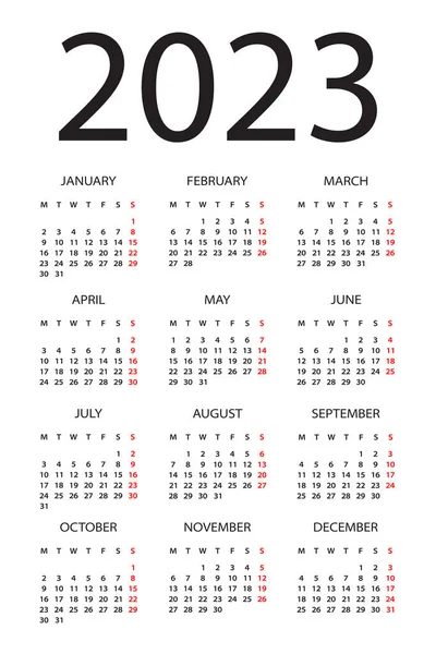 Calendar 2023 Illustration Monday Sunday — Stock Vector