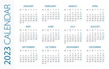 Takvim 2023 Yatay Çizim. Pazartesiden pazara