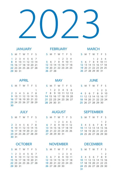 Calendar 2023 Illustration Week Starts Sunday — Wektor stockowy