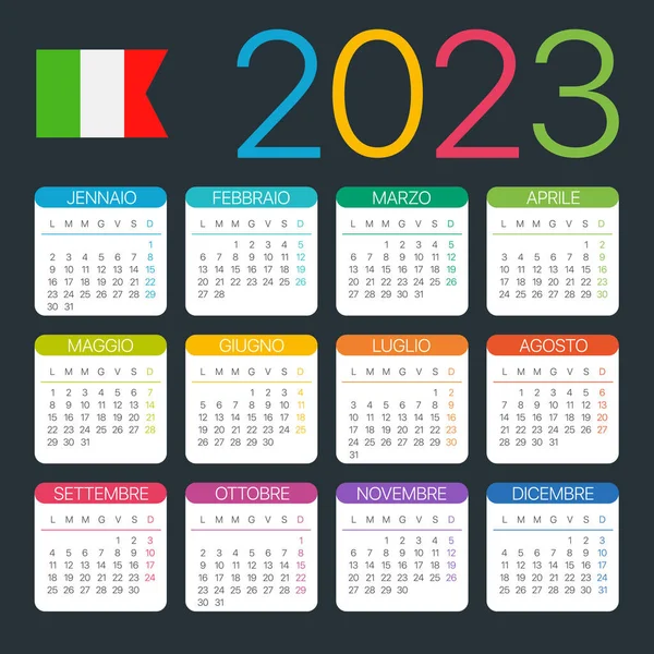 Vector Template Color 2023 Calendar Italian Version — Stock vektor