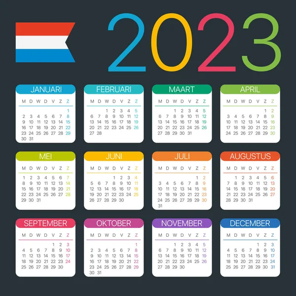 Vector Template Color 2023 Calendar Dutch Version — Stockový vektor
