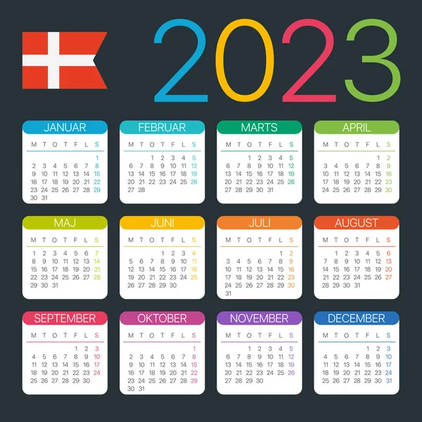 Vector Template Color 2023 Calendar Danish Version — Stockový vektor