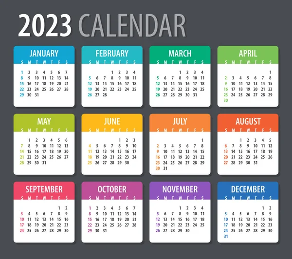 2023 Calendar Vector Illustration Sunday Monday — Archivo Imágenes Vectoriales