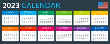 2023 Calendar - vector illustration, English American version. Illustration