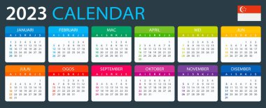 Vector template of color 2023 calendar - Singaporean version. Illustration