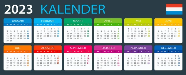 Wektorowy Wzór Koloru 2023 Kalendarz Wersja Niderlandzka Ilustracja — Wektor stockowy
