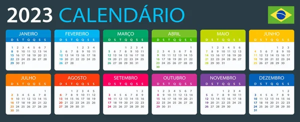 Векторний Шаблон Кольору 2023 Календар Бразильська Версія Приклад — стоковий вектор