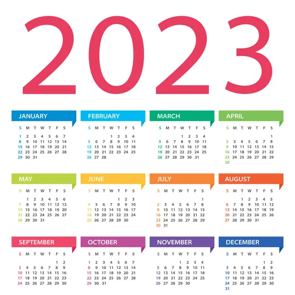 2023 Календар Векторна Ілюстрація Тиждень Починається Неділю Шаблон — стоковий вектор