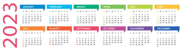 2023 Calendar Vector Illustration Week Starts Sunday Template — Archivo Imágenes Vectoriales