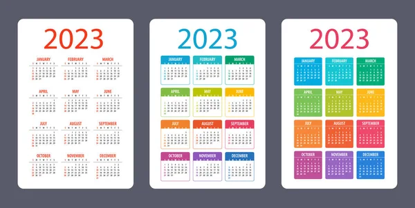 Calendar Set 2023 Year Vector Illustration Week Starts Sunday Template — Stockvector