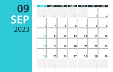 September 2023 Calendar Planner - Vector. Template Mock up. Illustration
