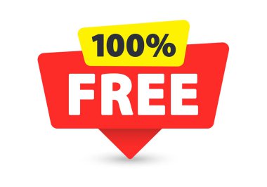 100 Percent Free - Banner, Speech Bubble, Label, Sticker, Ribbon Template Vector Illustration
