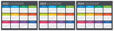 2022, 2023, 2024 Calendar - illustration Template Mock up