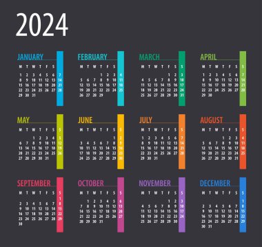2024 Calendar - illustration. Template Mock up