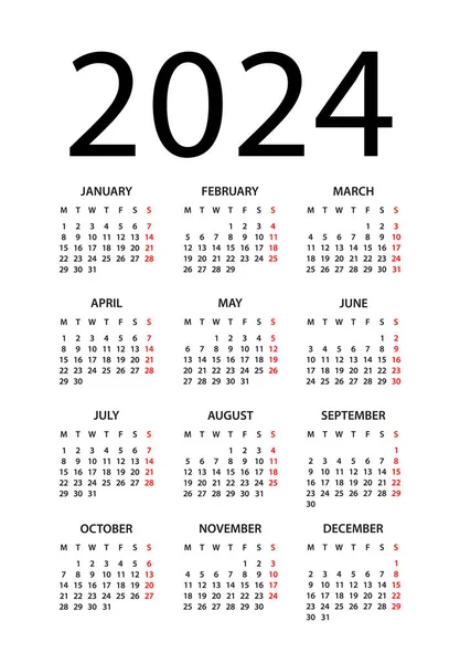 Calendar 2024 Year Vector Illustration Week Starts Monday Calendar Set — Stock Vector
