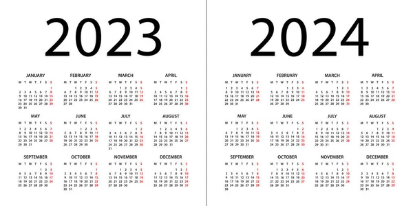 Calendar 2023 2024 Year Vector Illustration Week Starts Monday Calendar — Stock Vector